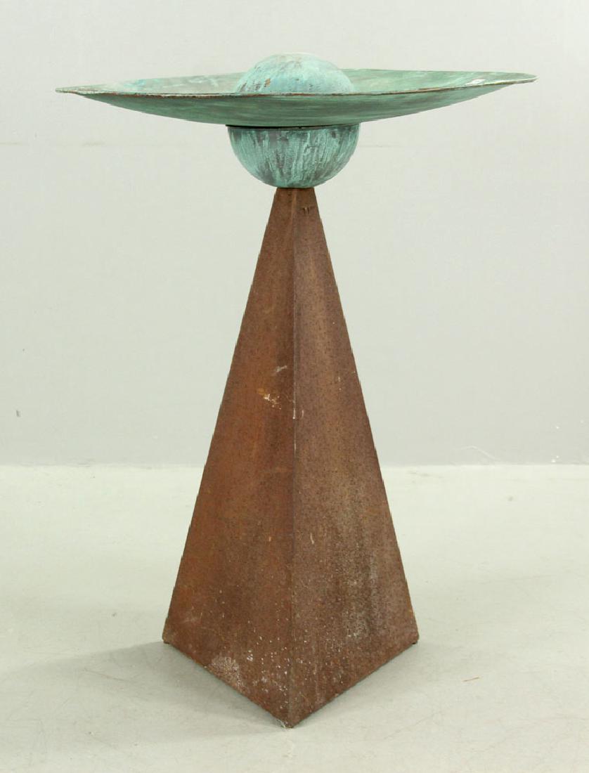 Custom Modern Fountain: Custom modern fountain, copper and steel, 39" h x 30" dia. Provenance: from the estate of a prominent Massachusetts surgeon.