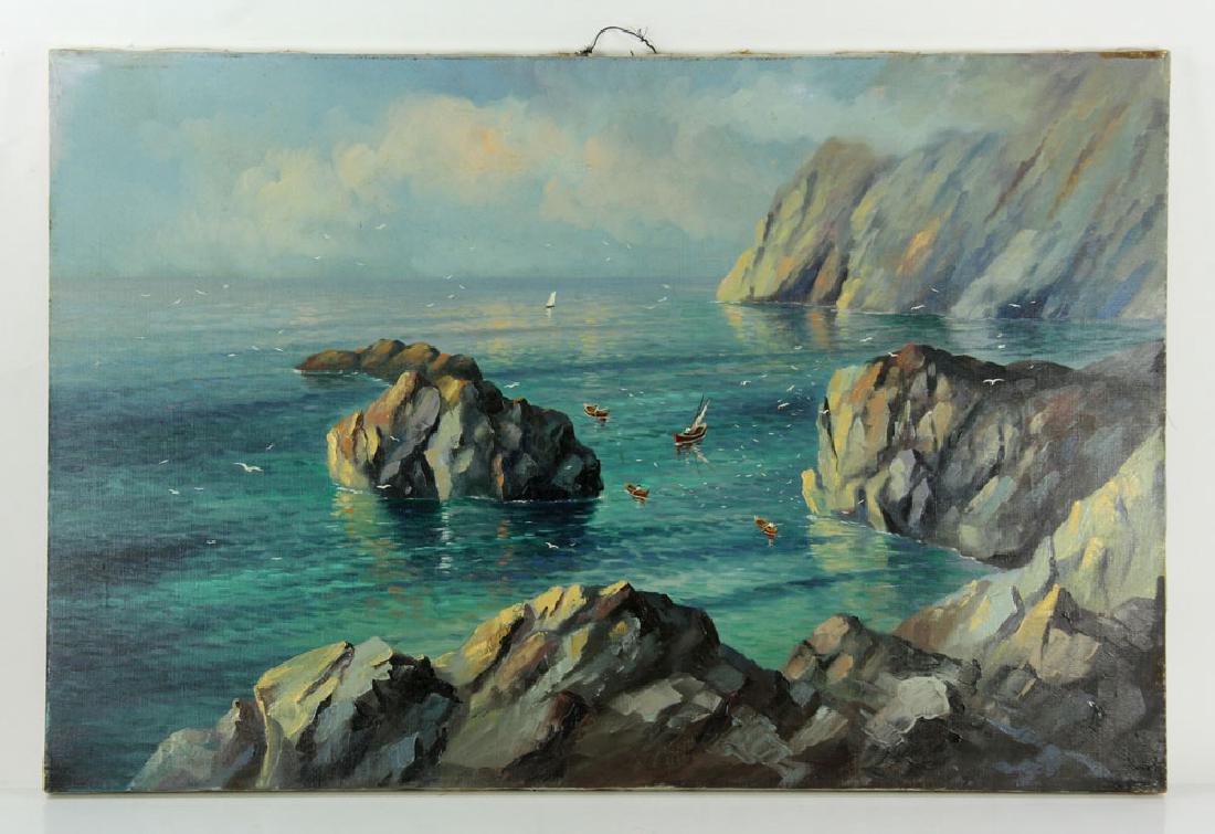 Smith, California Coast, Oil on Canvas: John Baker Smith (American, 20th century), California coastal scene, oil on canvas, signed by the artist, unframed, 24" high x 36" wide (view). Provenance: from the lifetime collection of the family o