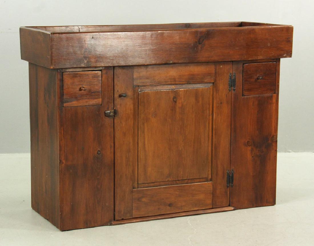 American Dry Sink: Early 20th century American dry sink, pine, having Shaker style influences, 35" high x 37" wide x 18" deep. Provenance: from a Lexington, Massachusetts estate.