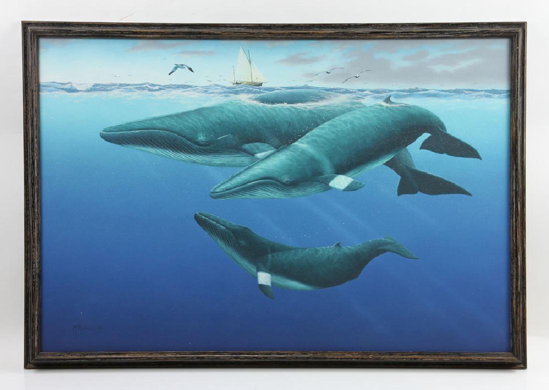McMichael, Minke Whales, Oil on Canvas: Don McMichael (American, 20th century), minke whales, oil on canvas, signed and dated 1982. Provenance: from the personal collection of Larry and Joy Redman of Lompoc, California.