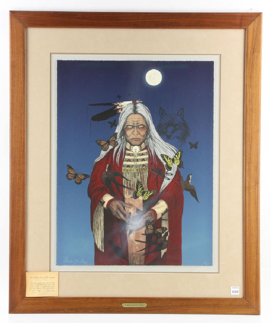 Roye, Native American Scene, Lithograph: Paladine Roye (Ponca Nation, 1946-2001), Native American scene, lithograph, signed by the artist and numbered 65/125, 19" high x 25" wide. Provenance: from the personal collection of Larry and Joy Red