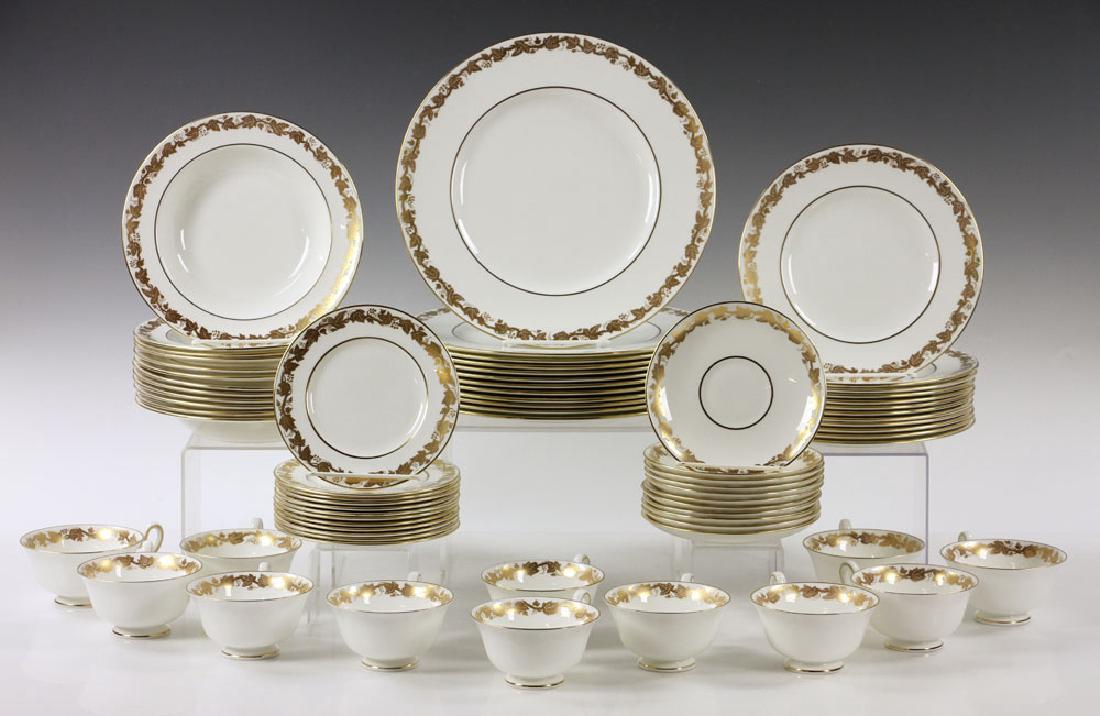 Wedgwood China Service for 12: Wedgwood china service for twelve, "Whitehall" white rim pattern, number W4001, each setting to include: dinner plate, luncheon plate, soup bowl, bread and butter plate and teacup with saucer. Provena
