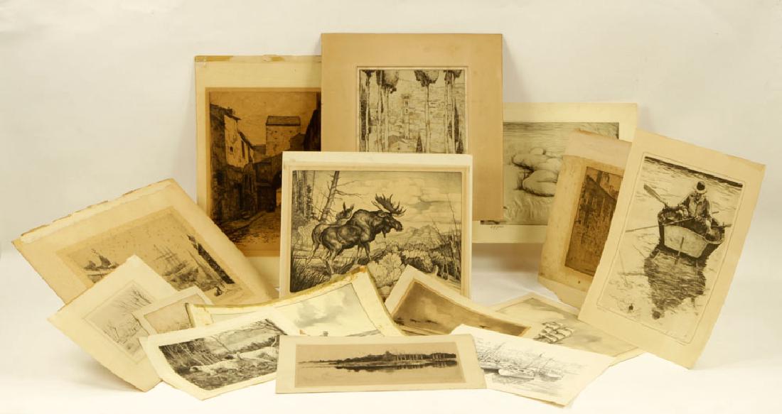 Lot of Prints and Etchings: Lot of assorted prints and etchings, to include: R. H. Palenske, Ernest Roth, Caroline Arrington, F. Leo Hunter, Dupeyron, J. Pennel, Ernest Hart, Francis Lewis, James Murray, Gordon Grant and others.