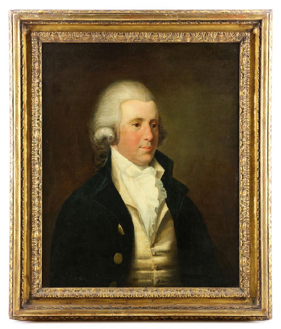 Attr. Stuart, Portrait of a Gentleman, Oil on Canvas: Attributed to Gilbert Stuart (American, 1755–1828), portrait of a gentleman, oil on canvas, 27" h x 22" w (view), 34" h x 29" w (frame). Provenance: From a California estate.