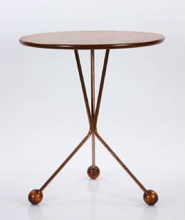 Albert Larsson, "Table in a Jar," Copper and Teak: Albert Larsson, "Table in a Jar," teak, copper and beechwood, circa 1955, 17 1/2" h x 15 1/2" d. Provenance: From a Massachusetts estate.