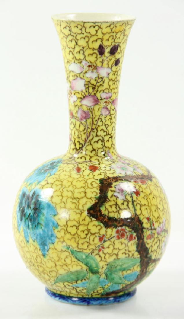 Theodore Deck Vase: Theodore Deck painted vase, Asian style, 9 1/2" h x 5" w. Provenance: From a California collection.