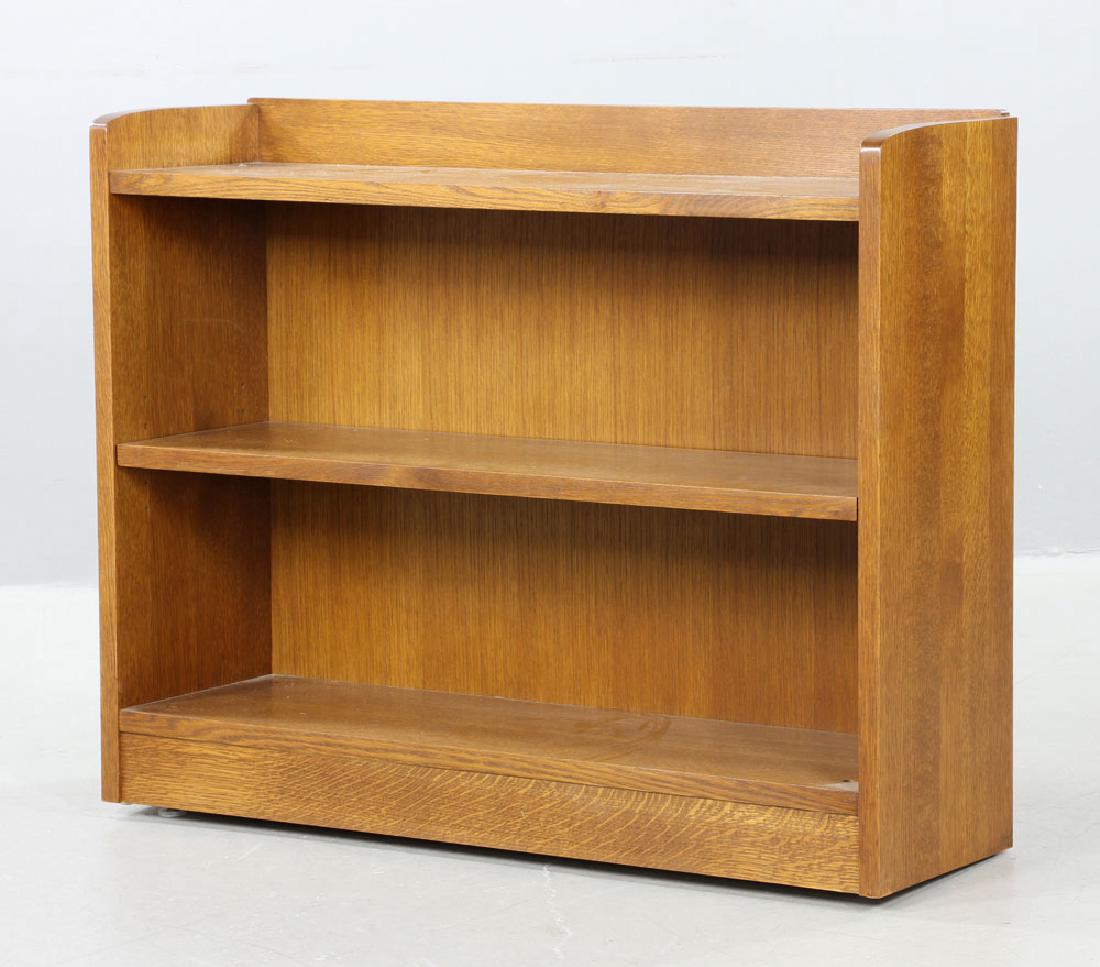 Stickley Oak Book Shelf: Stickley book shelf, oak, branded and labeled "Stickley," 31 1/2" h x 40" w x 12" d.