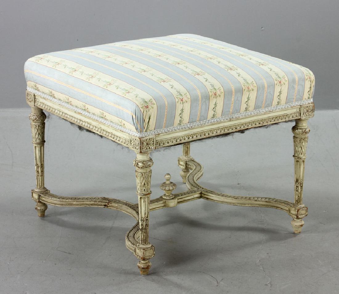 Louis XVI Style Painted Wood Ottoman (1 of 6)