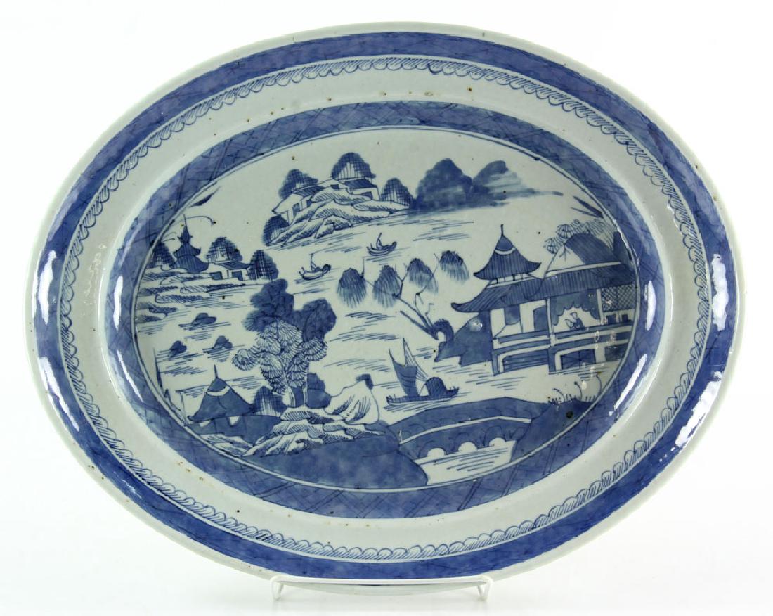 19th C. Chinese Canton Blue and White Oval Platter (1 of 5)