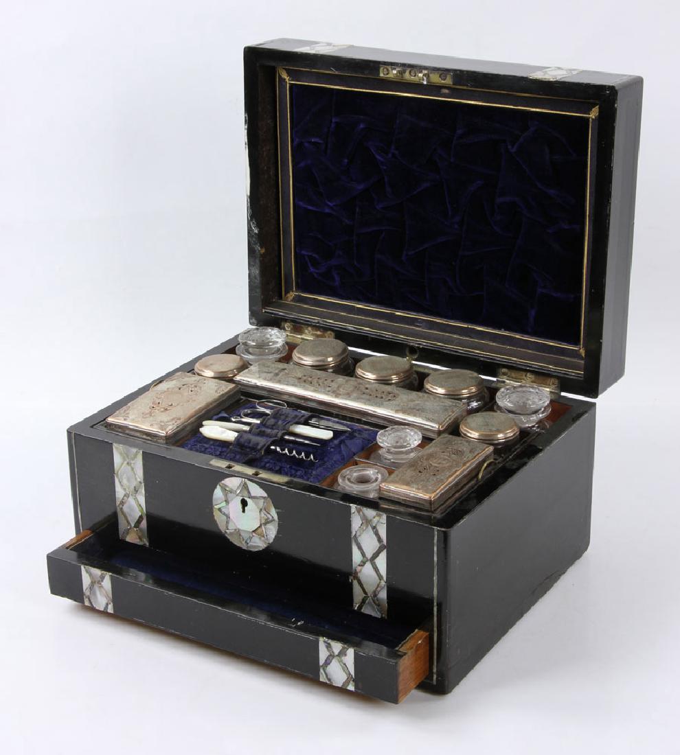 19th C. Black Lacquered Dressing Box (1 of 8)