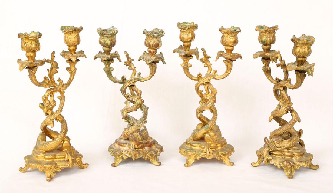 Set of Four Late 19th C. French Gilt Candle Holders (1 of 6)