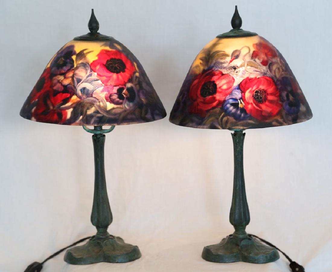 Pr. Reverse Painted Floral Glass Lamps (1 of 10)