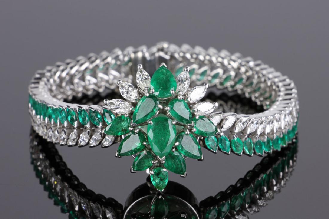 Ladies' Platinum, Diamond and Emerald Two Row Bracelet (1 of 10)