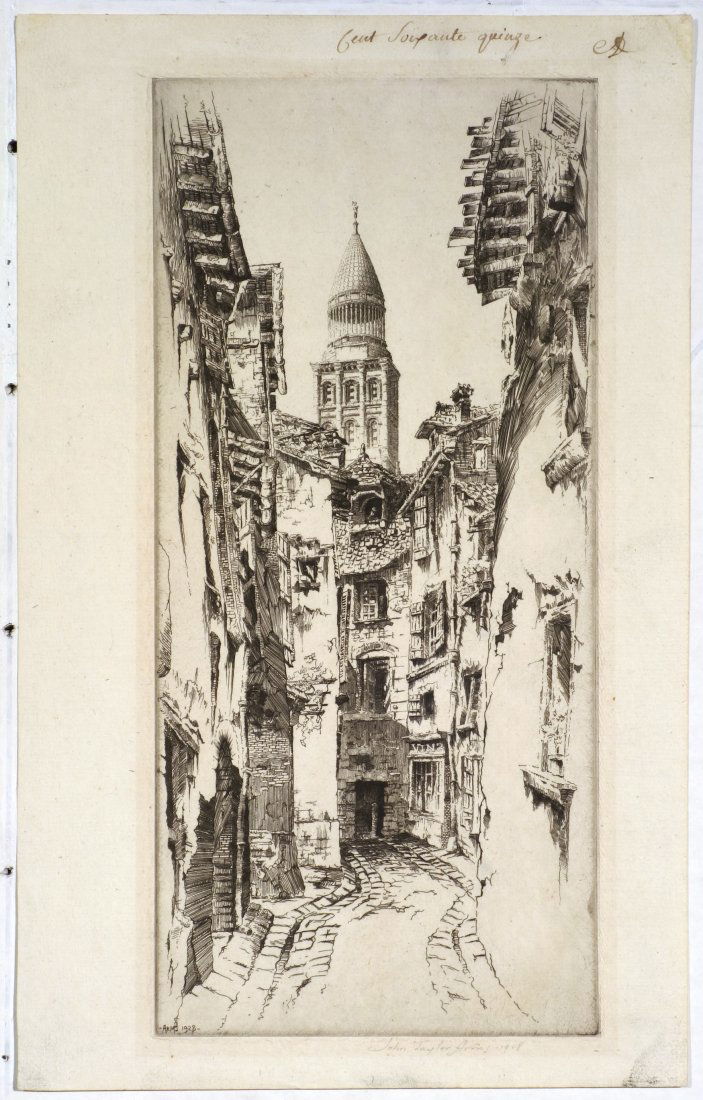 John Taylor ARMS - Image 22 from FRENCH CHURCH SERIES: John Taylor ARMS (American, 1887-1953) Image 22 from FRENCH CHURCH SERIES: A Tower of Saint Front, Perigueux. Etching. 1928. Signed in pencil. Edition 100. 12 x 5-1/16 inches.
