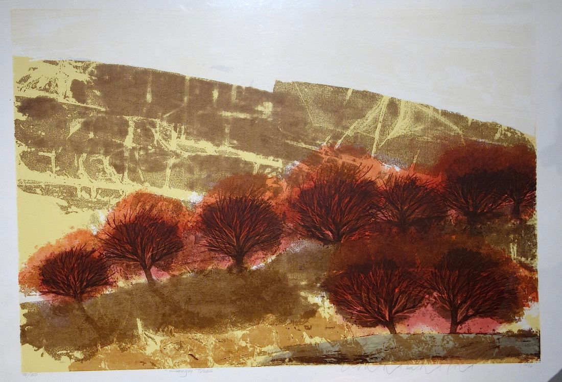 Howard BRADFORD - Canyon Trees: Howard BRADFORD (American, 1919-2008) Canyon Trees. Color serigraph. 1976. Edition 31/50. 25 x 33 inches.