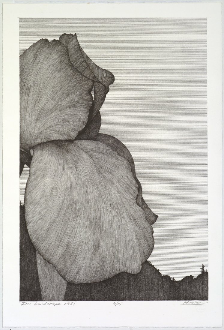 Art HANSEN - Iris Landscape: Art HANSEN (American [Northwest], b. 1929) Iris Landscape. Lithograph. 1981. Edition 6/15. 18 x 12 inches.