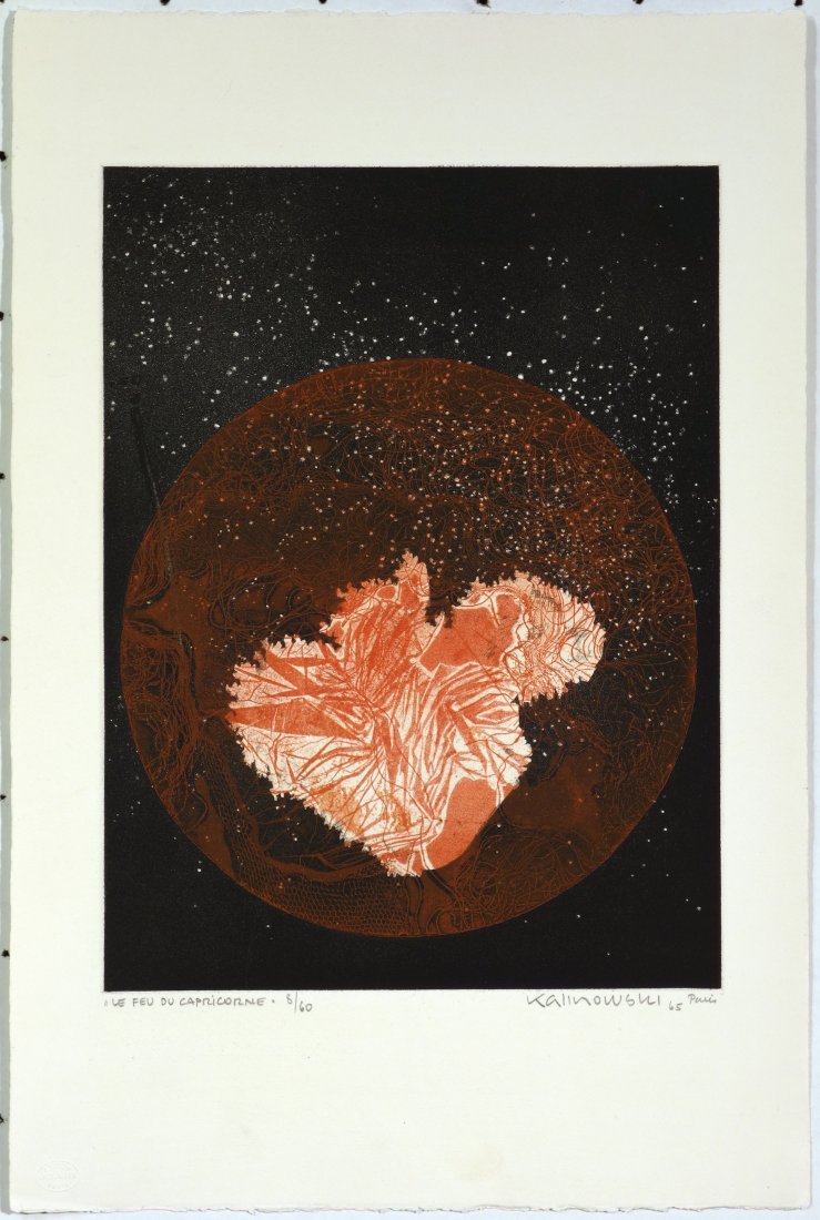 Horst Egon KALINOWSKI - Le Feu de Capricorne: Horst Egon KALINOWSKI (German, b. 1924) Le Feu de Capricorne. Color intaglio. 1965. Signed in pencil. Edition 8/60. 15-1/2 x 11-1/2 inches.
