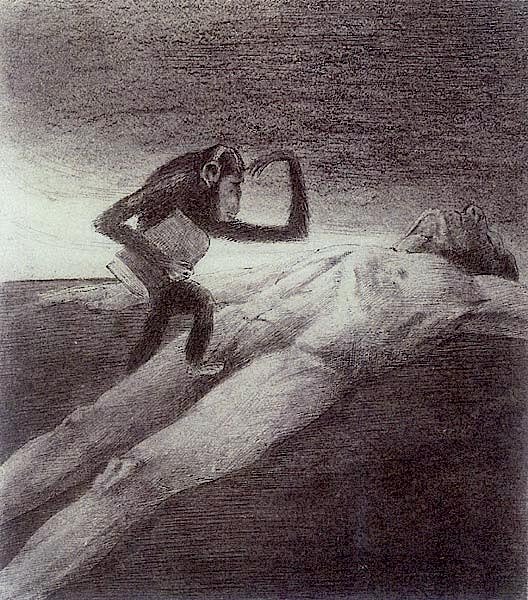 Alfred KUBIN - Wissenschaft: Alfred KUBIN (Austrian, 1877-1959) Wissenschaft. Lithograph. Signed. 1903. 13-9/16 x 13 inches.