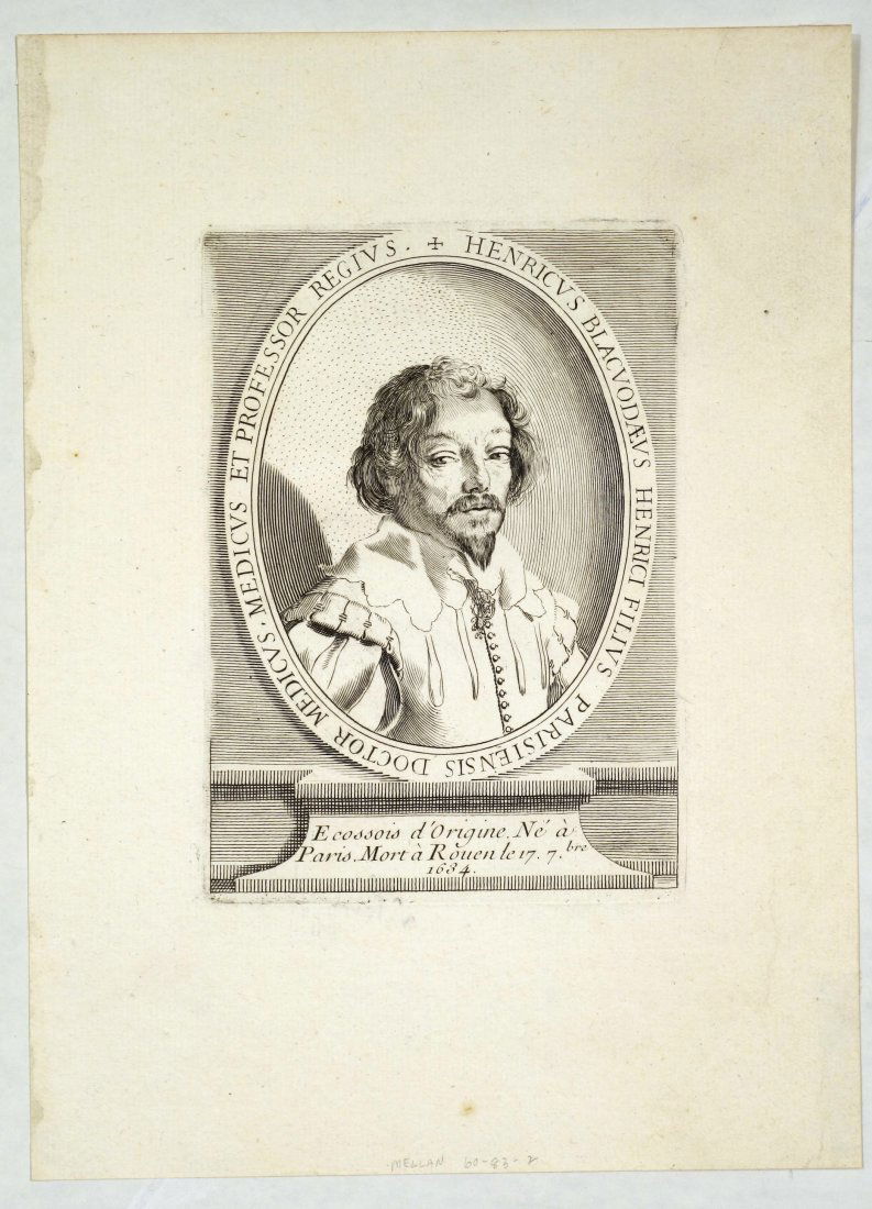 Claude MELLAN - Portrait of Dr. Henry Blackwood: Claude MELLAN (French, 1598-1688) Portrait of Dr. Henry Blackwood. Engraving. Edition unstated. 5-3/4 x 4-1/8 inches.