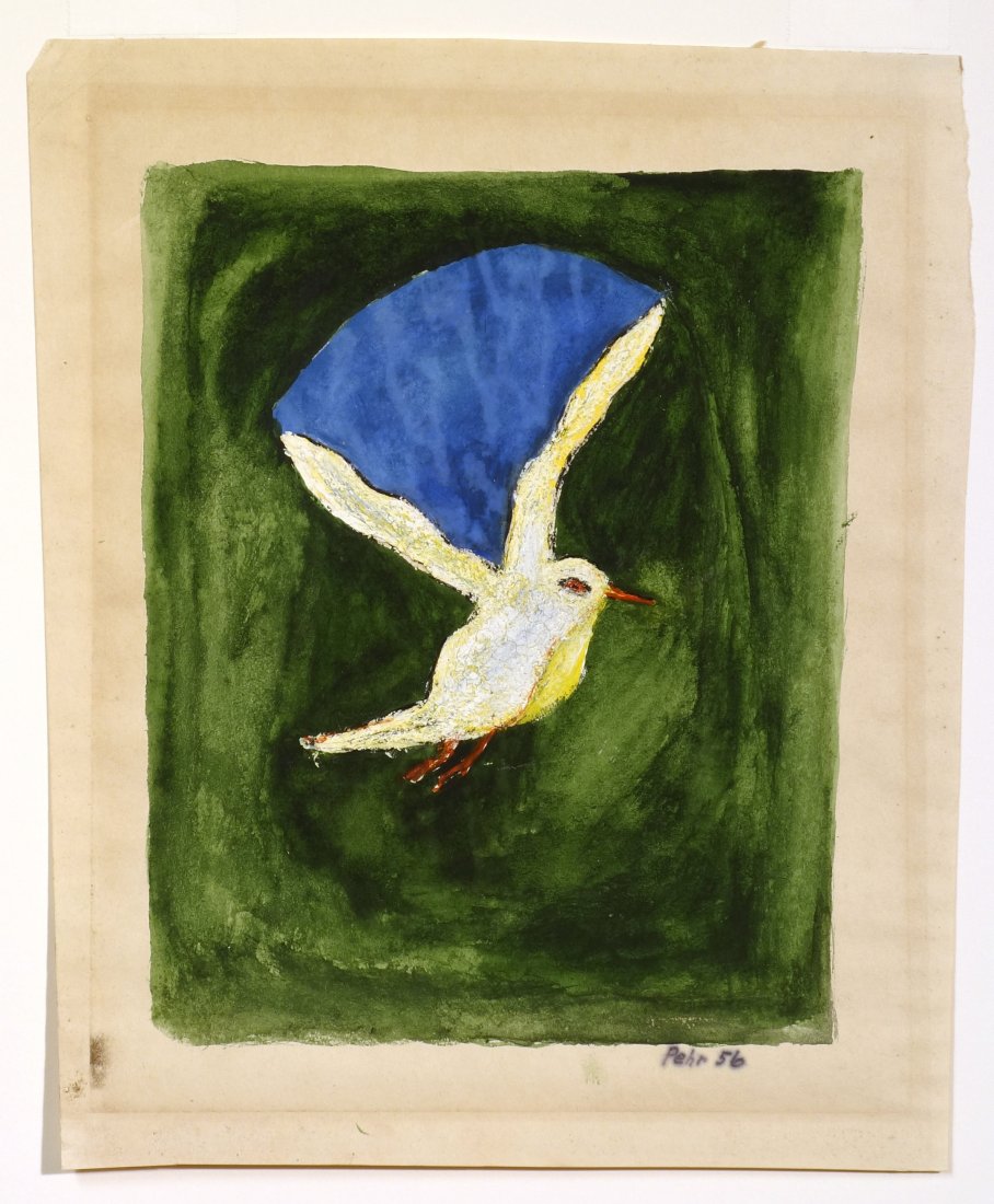 PEHR - Lifting Bird: PEHR Lifting Bird. Tempera on paper. 1956. Signed and dated in ink. 8 5/8 x 6 3/8 inches.