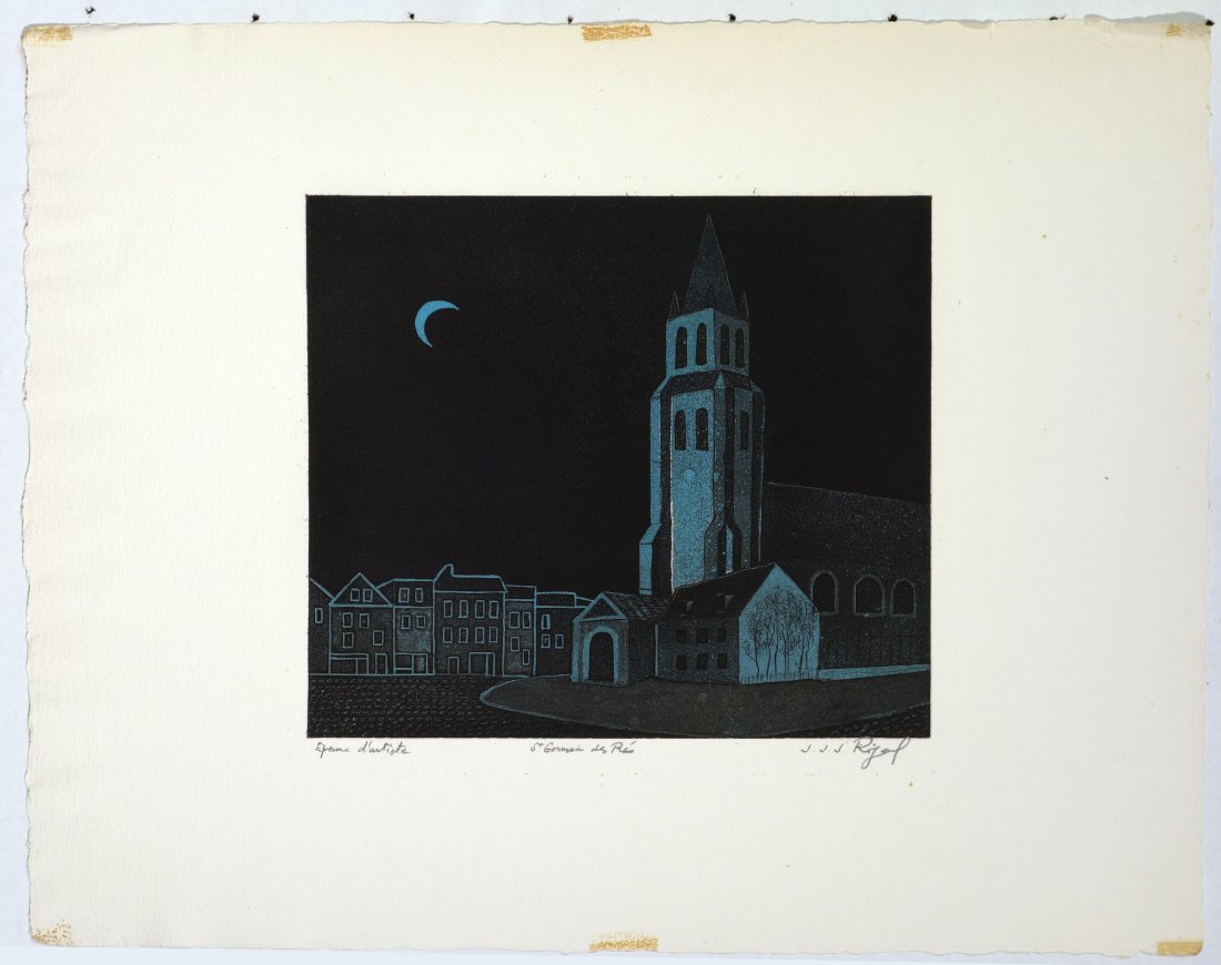 Jean Jacques Joachim RIGAL - St.-Germain-de-Près: Jean Jacques Joachim RIGAL (French, 1926-1997) St.-Germain-de-Près. Color woodcut. Signed in pencil. Edition EA. 10-1/4 x 11-3/4 inches.
