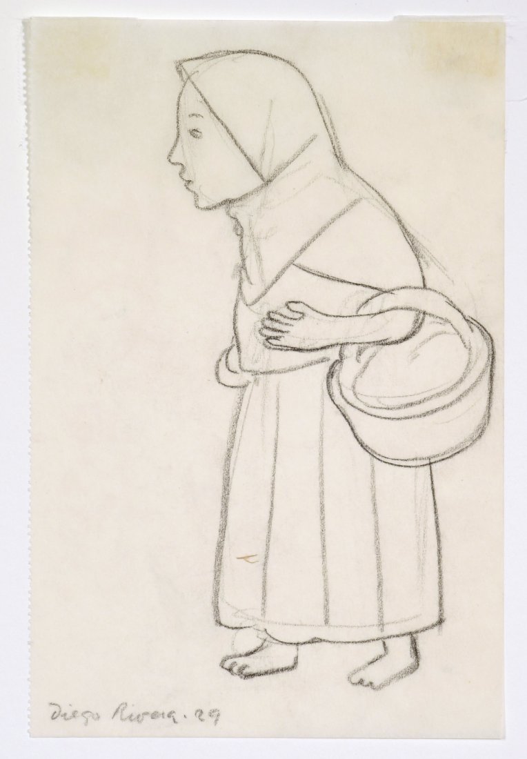 Diego RIVERA - Peasant Woman: Diego RIVERA (Mexican, 1886-1957) . Peasant Woman. Graphite on paper. Signed in pencil. 1929. Study for a painting. 6-1/4 x 3-1/4 inches. Provenance: Michael Lowe Gallery, Cincinnati, OH.