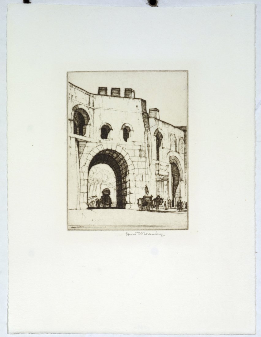 Louis Conrad ROSENBERG - Porta Pinciana, Rome: Louis Conrad ROSENBERG (American, 1890-1984) Porta Pinciana, Rome. Drypoint. Ca. 1920s(?). Signed in pencil. Edition unstated. 3-7/8 x 3 inches.