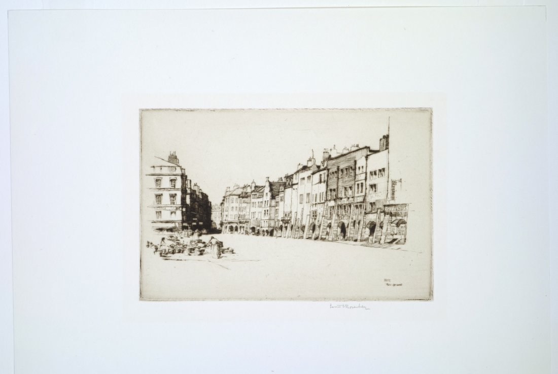 Louis Conrad ROSENBERG - Metz, Place St. Loius: Louis Conrad ROSENBERG (American, 1890-1983) Metz, Place St. Loius. Drypoint on chine collé. 1920s-1930s. Signed in pencil. Edition unstated. 4-1/2 x 6-7/8 inches.