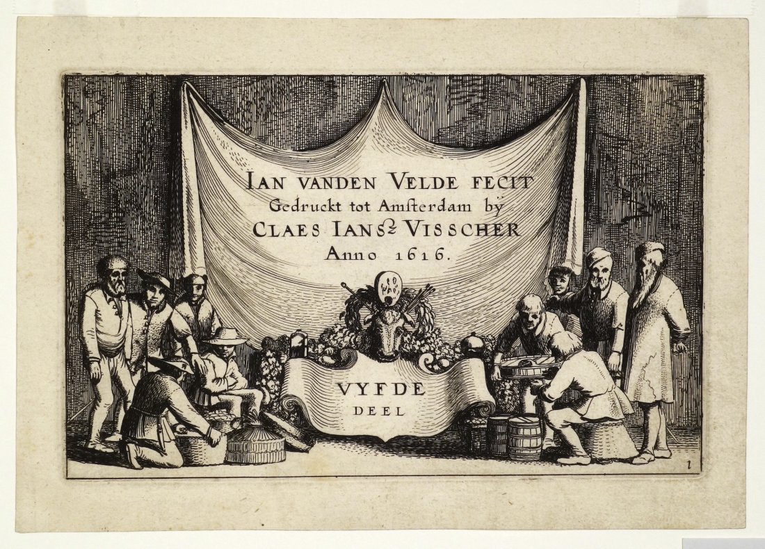 Jan VAN DE VELDE II - Title page for LANDSCAPE series: Jan VAN DE VELDE II (Dutch, ca. 1592-1641) Title page for LANDSCAPE series. Etching. 1616. Edition unstated. 4-3/4 x 7-3/8 inches.
