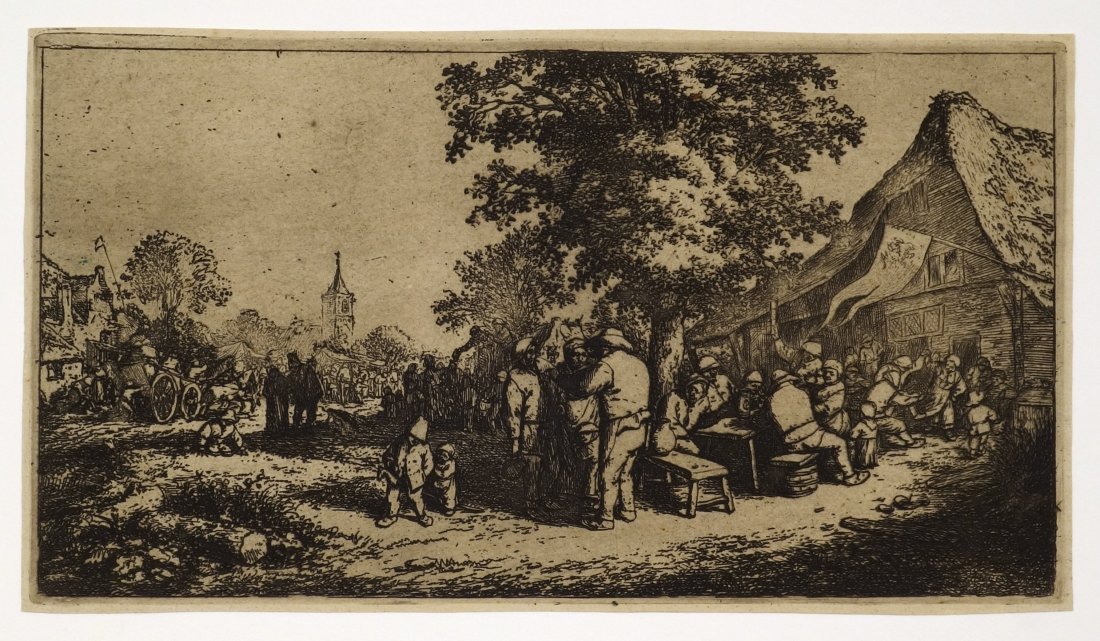 Adriaen VAN OSTADE (Adriaen Jansz Hendricx) - La: Adriaen VAN OSTADE (Adriaen Jansz Hendricx) (Dutch, 1610-1685) La Kermesse au Grand Arbre (The Charming Village). Etching. Ca. 1660; this impression from 18th century. Edition unstated. 4-3/4 x 8-3/4 