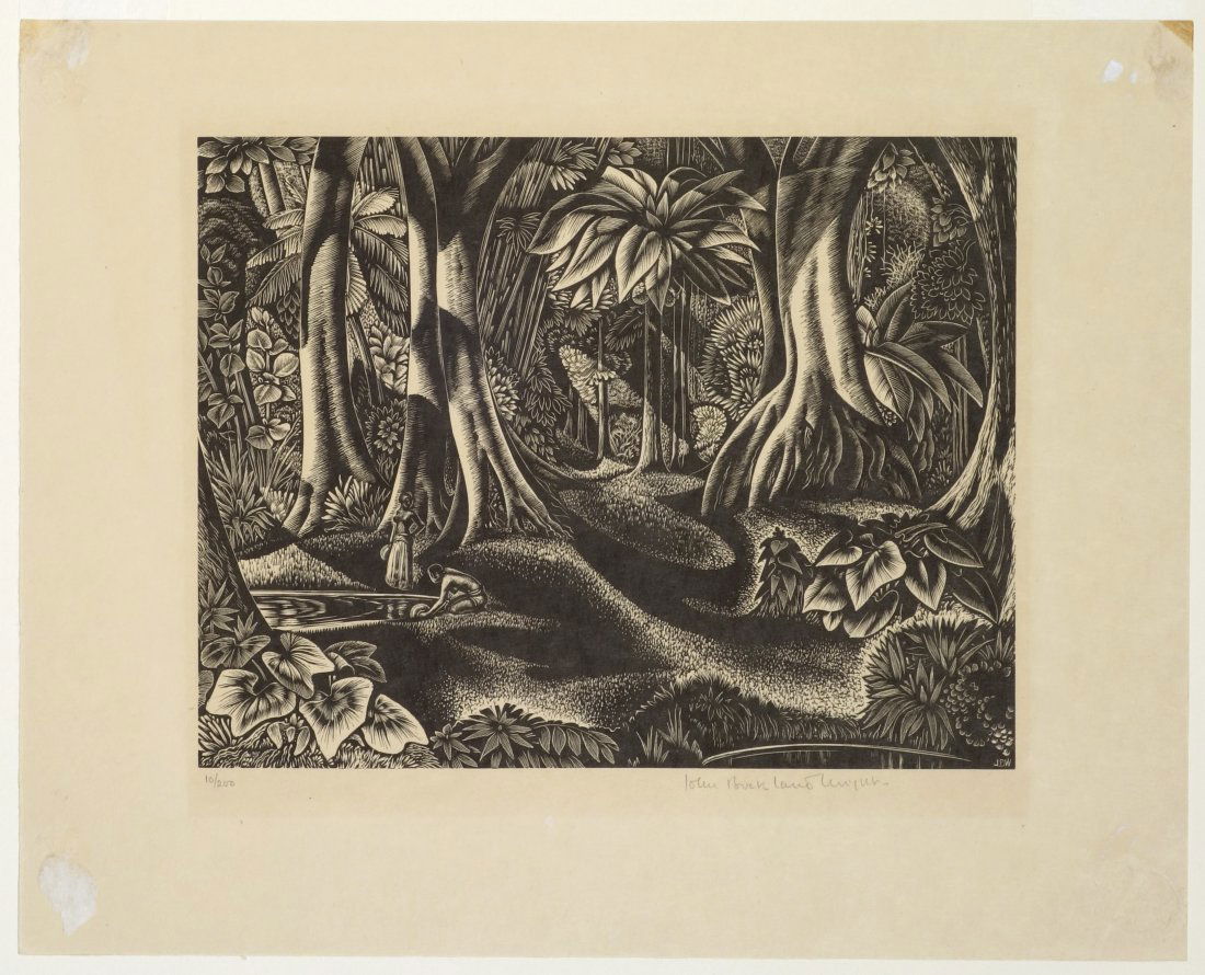 John Buckland WRIGHT - The Forest Pool: John Buckland WRIGHT (English (b. New Zealand, 1897-1954) The Forest Pool. Wood engraving. 1939. Signed in pencil. Edition 10/200. 6 x 7-3/4 inches.