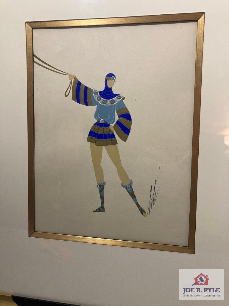 Erte 'Byzantine' Circa 1930: Gouache painting on paper; Signed, titled and stamped; 12.75 x 9.75; Framed to 24.5 x 24.5 ** Offered with reserve. **