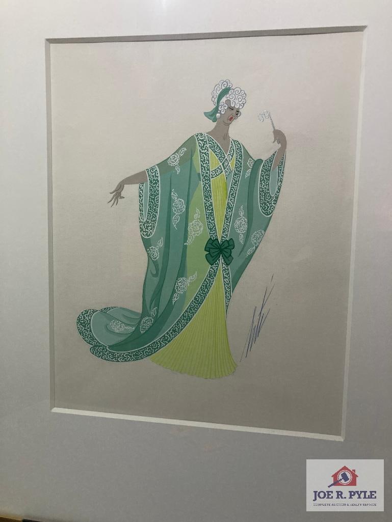 Erte 'La Contesse' Circa 1930: Gouache painting on paper; Signed, titled and stamped; 12.5 x 10; Framed to 24.5 x 24.5 ** Offered with reserve. **