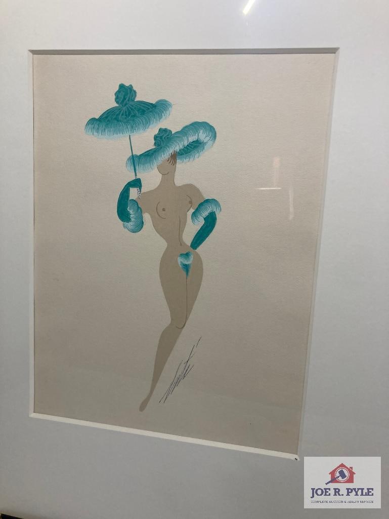 Erte 'Mannequins Grand Prix' Circa 1930: Gouache painting on paper; Signed, titled and stamped; 13 x 10; Framed to 24.5 x 24.5 ** Offered with reserve. **