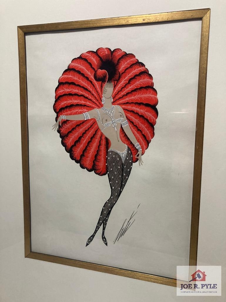 Erte 'Batachan Geneva' 1966: Gouache painting on paper; Signed, titled and stamped; 12.5 x 9; Framed to 24.5 x 24.5 ** Offered with reserve. **