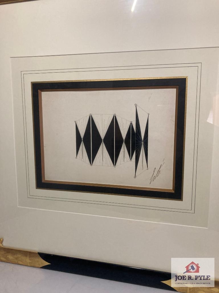 Erte 'Paravent (screen)' 1921: Gouache painting on paper; Signed, titled and stamped; 8 x 11; Framed to 24.5 x 24.5 ** Offered with reserve. **