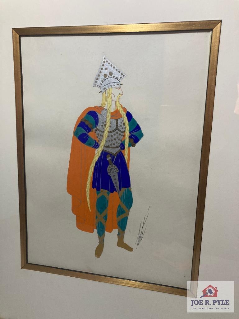 Erte 'Le General Gavlons' 1936: Gouache painting on paper; Signed, titled and stamped; 13 x 9.75; Framed to 24.5 x 24.5 ** Offered with reserve. **