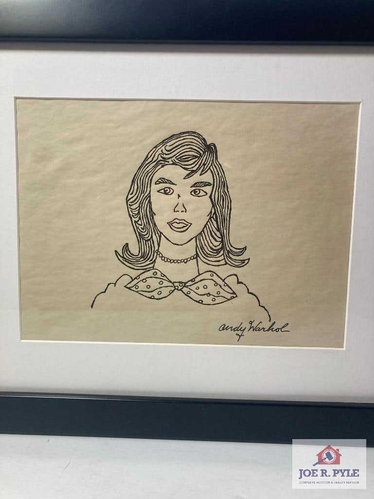 Drawing by Andy Warhol: Signed; believed to be ink pen; 7.5 x 10; Framed to 13 x 16 ** Offered with reserve. **