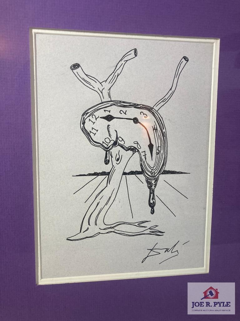 Salvador Dali 'Melting Clock": Signed; 7.5 x 5.75; Framed to 19 x 15