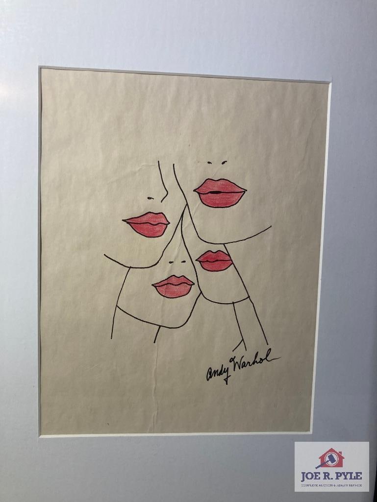 Original Drawing by Andy Warhol: Signed; ink pen and colored pencil on paper; 9 x 7; Framed to 18.5 x 15.5 ** Offered with reserve. **