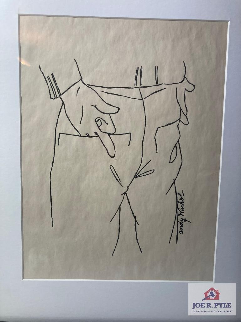 Drawing by Andy Warhol: Signed; 7.5 x 10; Framed to 13 x 16 ** Offered with reserve. **