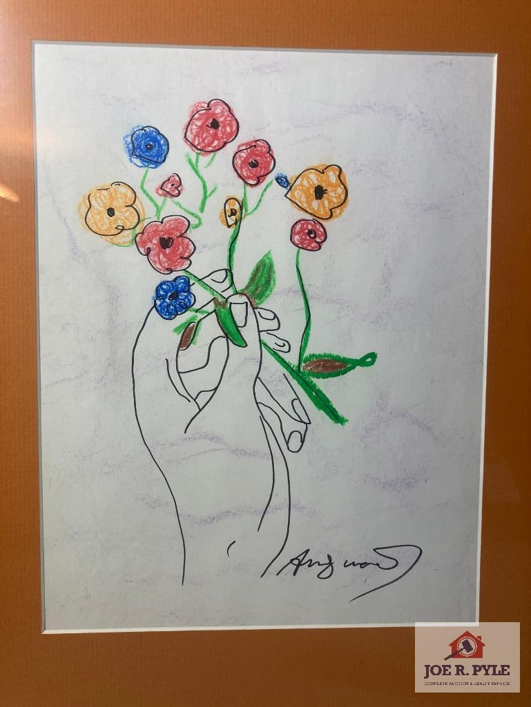 Drawing by Andy Warhol: Signed; 7.75 x 10.75; Framed to 14 x 17