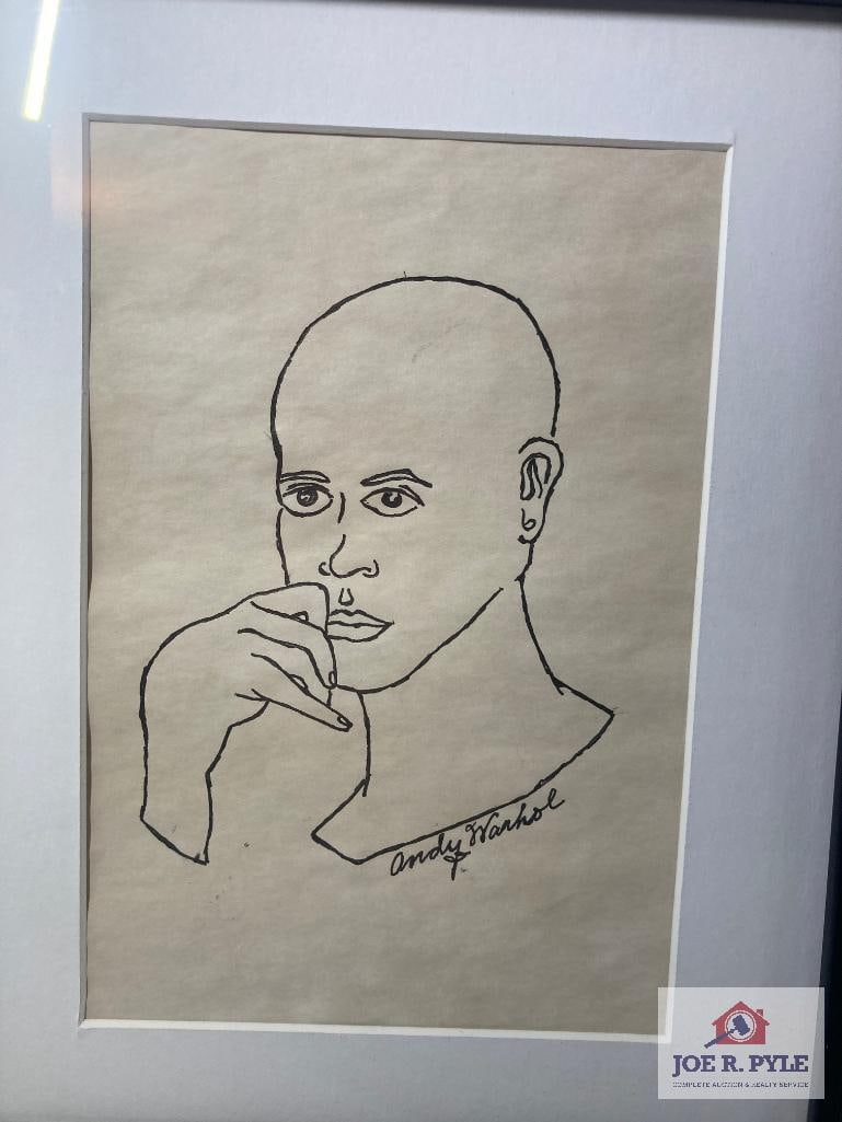 Drawing by Andy Warhol: Signed; 5 x 7.5; Framed to 11 x 13 ** Offered with reserve. **
