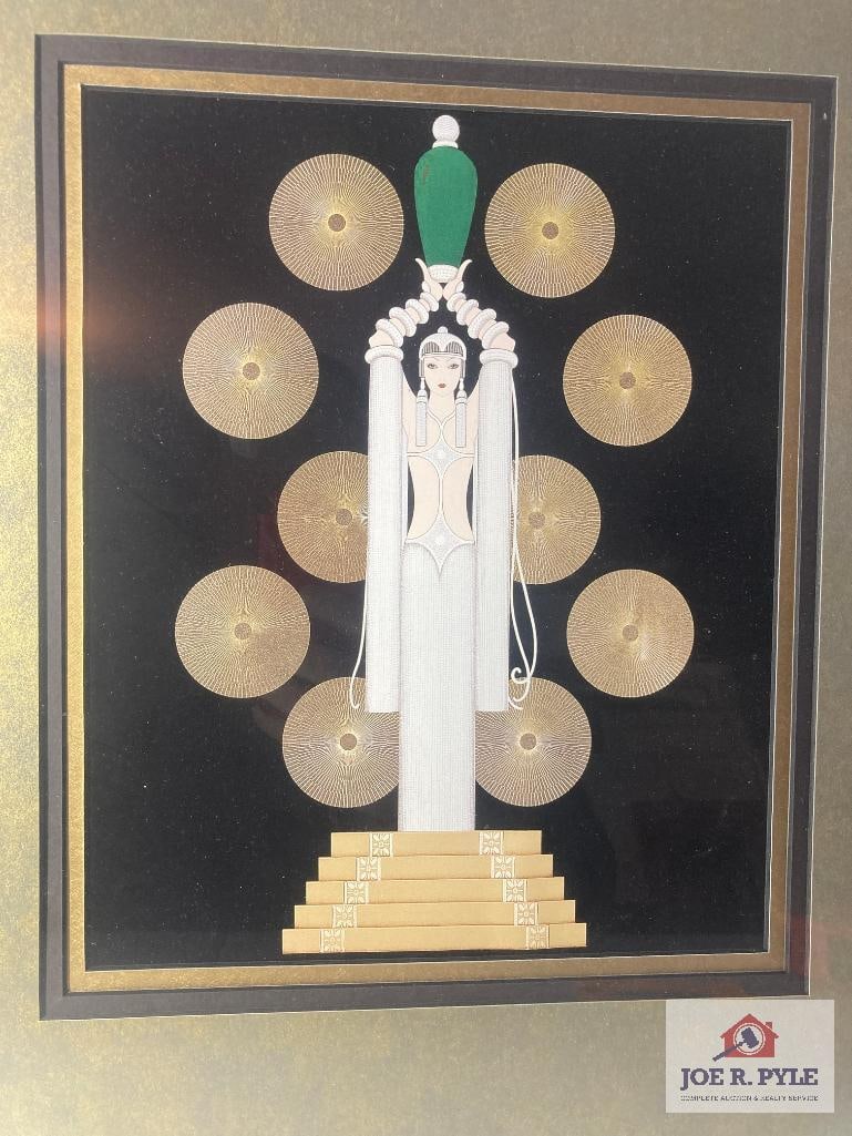 Erte 'Emerald Vase II (Black)': 11 x 9.5; Framed to 15 x 17