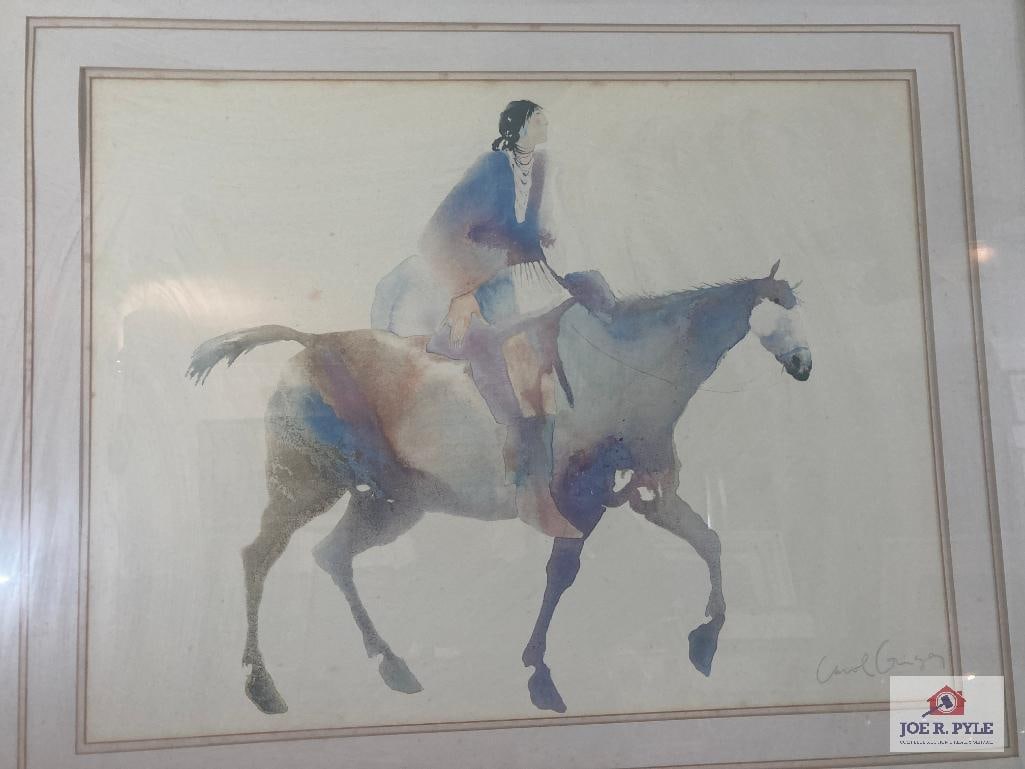 Carol Grigg Cherokee artist: Signed; 29 x 24; Framed to 42 x 36