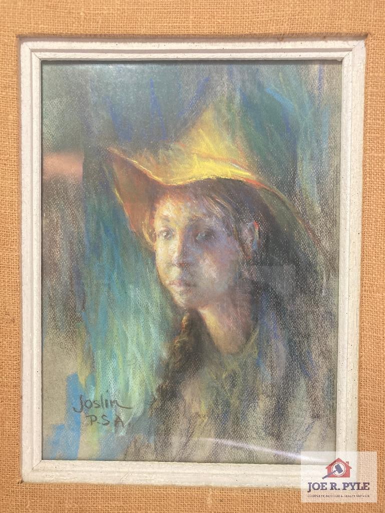 Joslin P.S.A. 'Girl with Hat': Signed; 11.5 x 16; Framed to 19.5 x 24