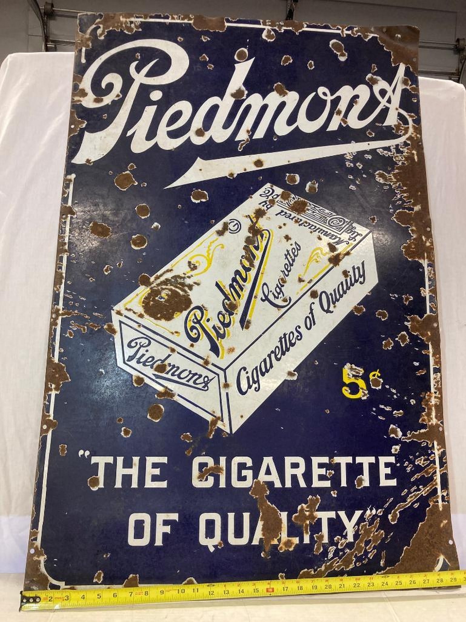 1920's "Piedmont Tobacco: The Cigarette Of Quality" Porcelain Sign: 1920's "Piedmont Tobacco: The Cigarette Of Quality" Porcelain Sign