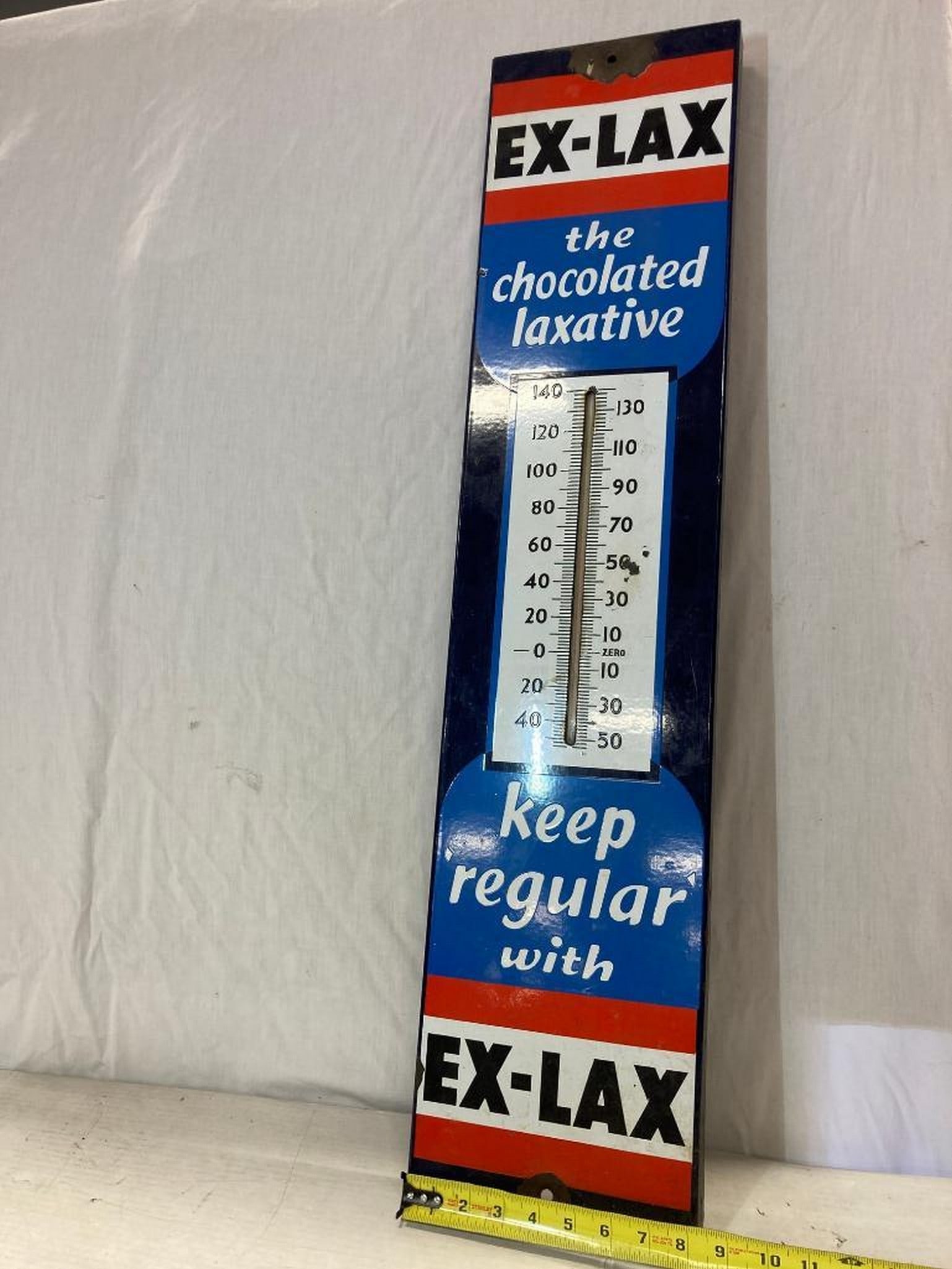 1920's "Ex-Lax: Keep Regular With" Thermometer Porcelain Sign (1 of 2)