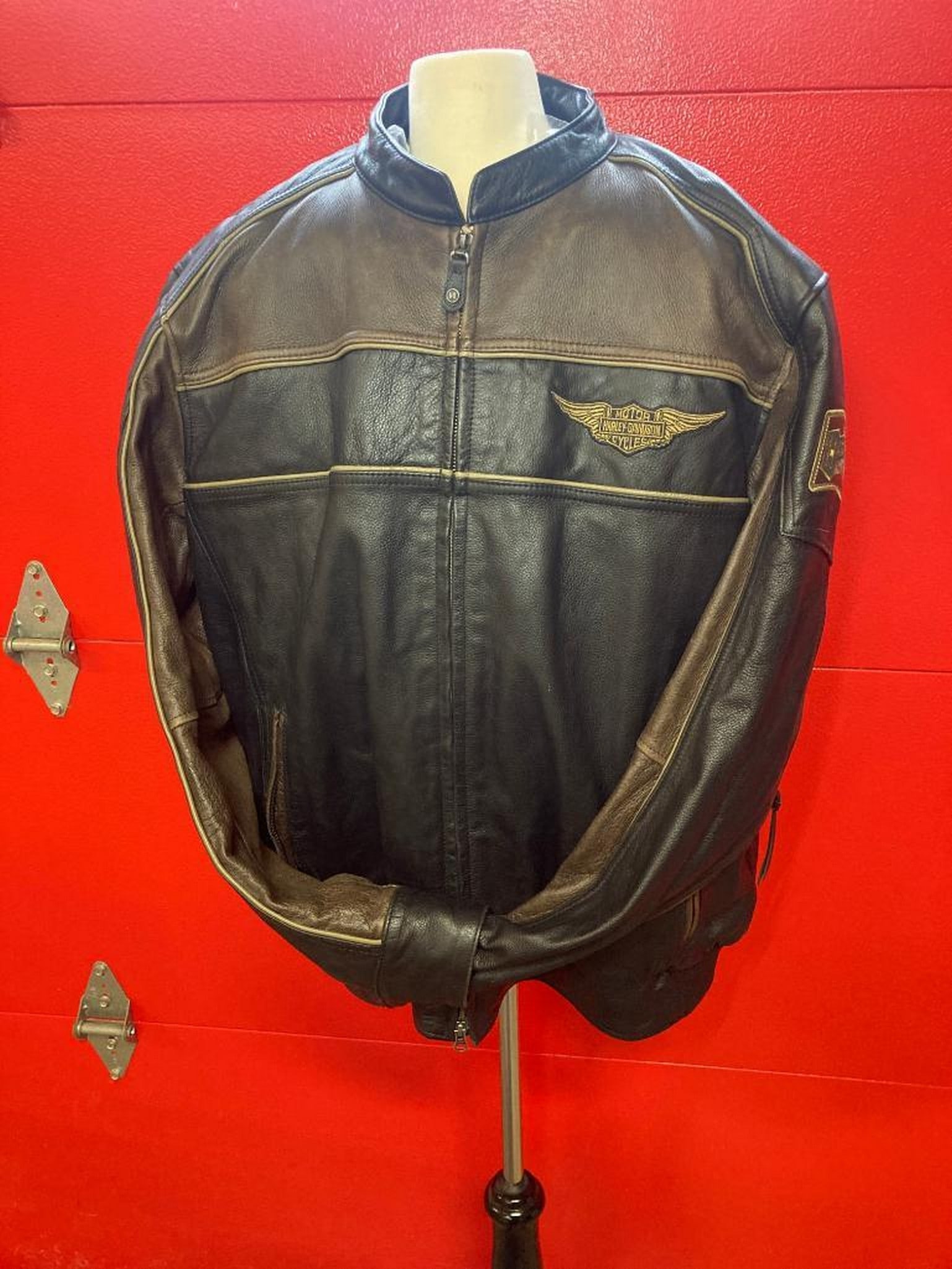 Harley Davidson motorcycle brown and Black leather jacket with liner 2XL: Harley Davidson motorcycle brown and Black leather jacket with liner 2XL