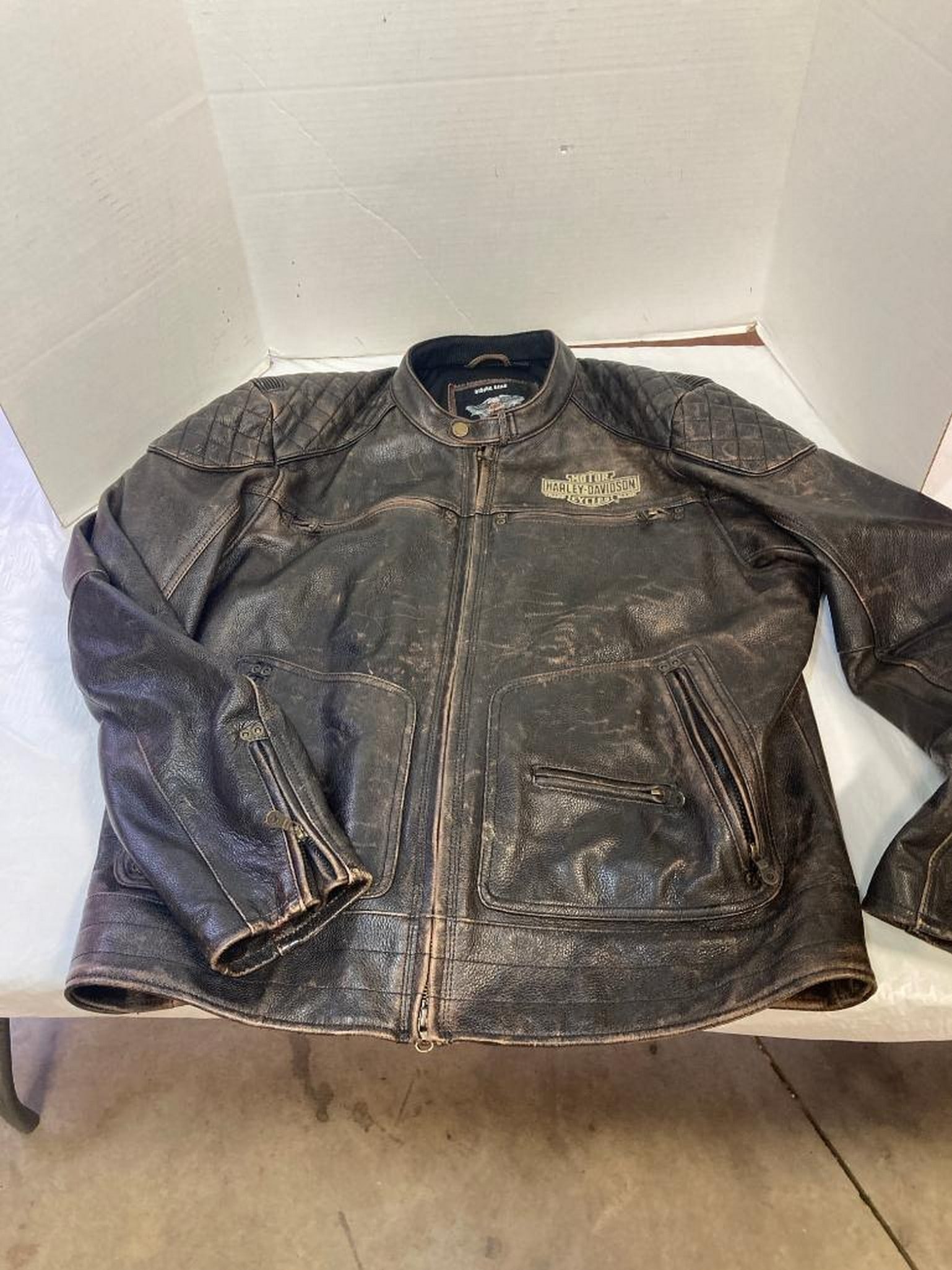Harley Davidson motorcycle brown distressed leather jacket 2XL (1 of 4)